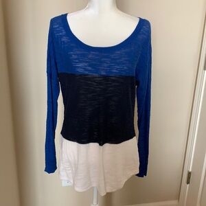 Express Blue, Black & White Colorblock Long Sleeve Sweater || Size Large